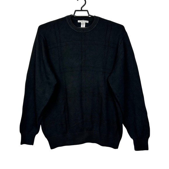 Geoffrey Beene Other - Geoffrey Beene Sweater Mens XXL Black Cotton Textured Grid Pattern Crew Neck